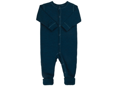 Joha uldheldragt i mørk turkis merinould med trykknapper og fødder  